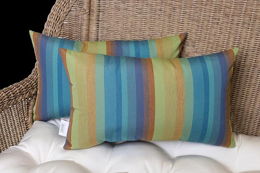 RSH DECOR: Sunbrella Pillow Covers Set of 2 | Covers Only - 20" x 12" | Outdoor Lumbar Pillow Covers Crafted with Sunbrella Performance Fabric | Astoria Lagoon