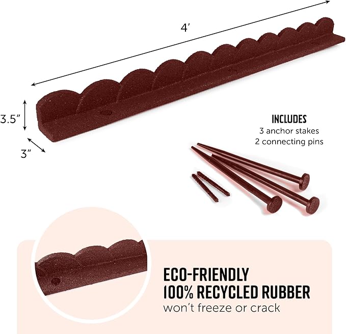 Playsafer L Shaped Flexible Rubber Scalloped Edger for Lawns Landscaping and Playground | Easy No Dig Installation| 4' Long (1, Red)