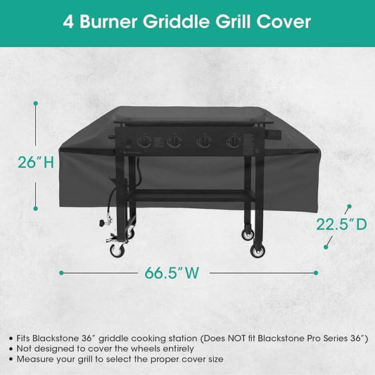 SunPatio Griddle Cover 36 Inch, Compatible for Blackstone 36" Griddle Cooking Station, Camp Chef etc., Outdoor Heavy Duty Waterproof 4 Burner Flat Top Gas Grill Cover with Support Pole