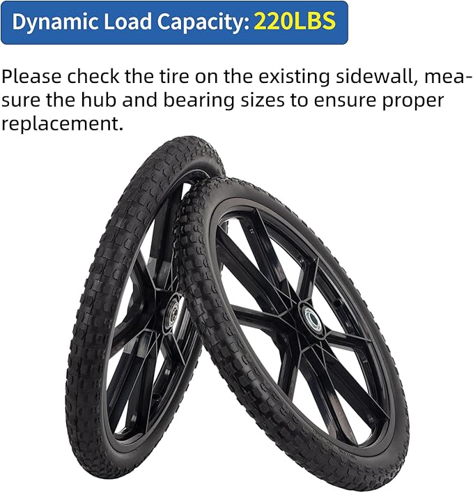 20" Flat Free Tire and Wheel, with 3/4" & 5/8" Bearing, 2.45" Centered Hub, Replacement Wheel For Rubbermaid Wheelbarrow, Garden Yard Cart, 2 Pcs