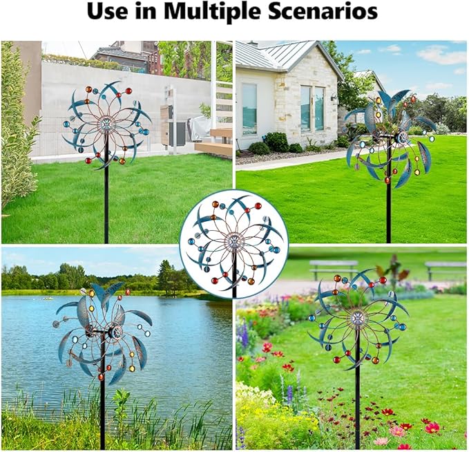 Stargarden Wind Spinners Outdoor, Metal Kinetic Wind Spinner Decorative Wind Sculptures & Spinners, 13 Inch Double Pinwheels for Yard and Garden