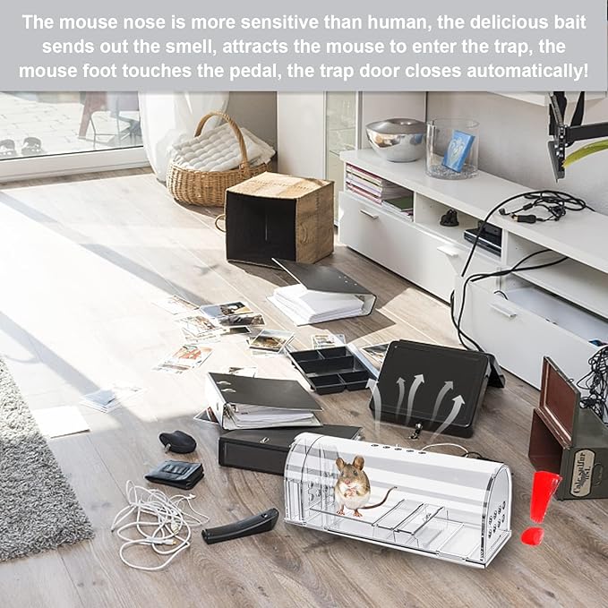 4 Pcs Humane Mouse Traps Indoor for Home, Live Mouse Trap, Reusable Mice Trap Catcher for House & Outdoors (4Pack)