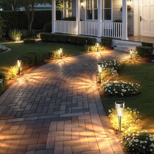 Solar Pathway Lights Outdoor, 8 Pack Stainless Steel Waterproof Solar Lights for Outside, Auto On/Off Warm White Garden Light for Yard, Lawn Driveway Landscape Backyard Walkway