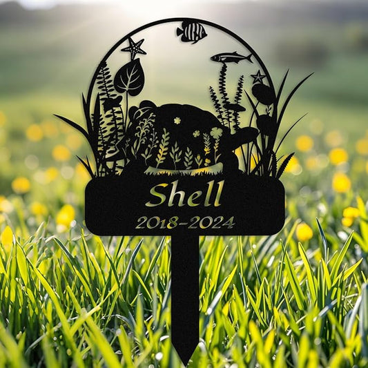 Custom Floral Turtle Memorial Stake,Personalized Metal Turtle Grave Marker,Outdoor Tortoise Sign Garden Yard Decor,Gift for Turtle Lover Turtle-2 16inch