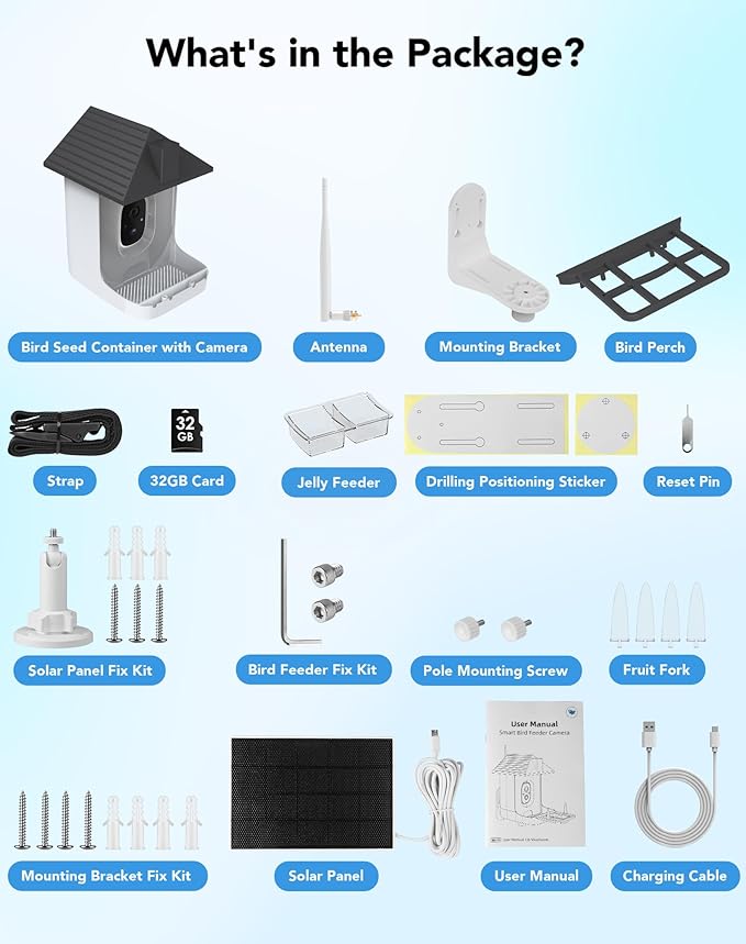 Smart Bird Feeder with Camera Solar Powered, 2.5K Live Video Bird House Camera, AI Identifies, Auto Capture & Notify, Motion Detection, Cloud Storage, Color Night Vision, Ideal Gift for Bird Watching