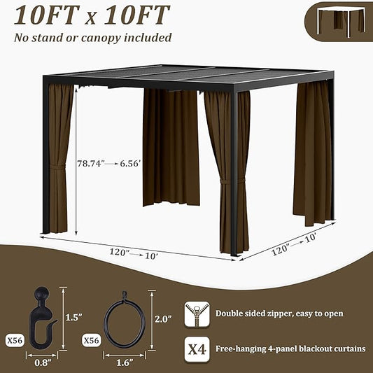Gazebo Universal Replacement Privacy Curtain,10'×10' Gazebo Outdoor Waterproof Curtains, 4-Panels Sidewall Curtains with Double Zipper for Patio Canopy, Garden and Backyard (Curtain Only)