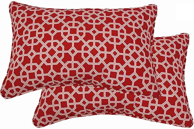 Comfort Classics Inc. (Set of 2) Indoor/Outdoor Lumbar Pillows 20" x 13" x 7" in Polyester Red Pattern