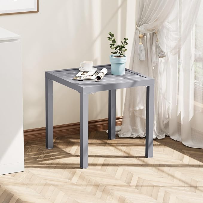 Crestlive Products Outdoor Side Table Set of 2 - Small Metal Square End Table - Easy to Assemble, Weather Resistant Ideal for Garden, Patio, Poolside, Beach, Balcony, Porch
