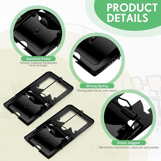 Qualirey 24 Pcs Classic Metal Rat Traps Reusable Mouse Trap Humane Effective Snap Rat Killer That Work for Indoor Outdoor Mice Voles and Small Rodents Control(Black)