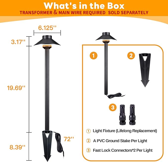 Gardenreet Brass Low Voltage Path Lights - 12V LED Landscaping Pathway Lamp IP65 Waterproof, Wired Walkway Lighting Outdoor, Mushroom-top Black for Lawn Backyard Garden G4 Bulb Not Included (8 Pack)