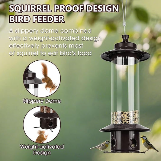Metal Bird Feeder for Outdoors, Hanging Squirrel Proof Bird Feeders for Outside with 4.8 Lb Capacity, 4 Ports Tube Wild Birdfeeders for Garden Yard Decoration Viewing Cardinal, Weather-Resistant