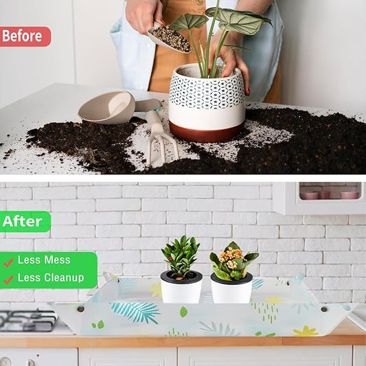 Herda Plant Repotting Mat Waterproof Potting Mat for Indoor Plants Gardening Potting Tray Soil Mat Indoor Plant Accessories Garden Gifts for Plants Lovers (Clear, 24" x 23")