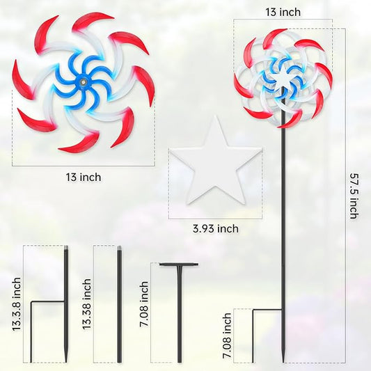 Wind Spinners Outdoor Metal with Patriotic, American Flag Pinwheel Decorations with Metal Stake, Yard Art Decor for Patio, Lawn & Garden, Creative Gifts 57.5 * 13 Inch