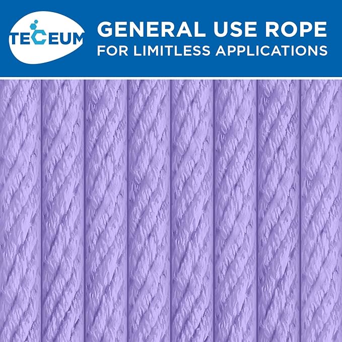 TECEUM Cotton Rope 3/16” (5 mm) – 50 FT – Strong All-Purpose Braided Rope – Natural Cotton – for Crafting, Сamping, Clothes Line, DIY, Indoor & Outdoor Use – Lavander
