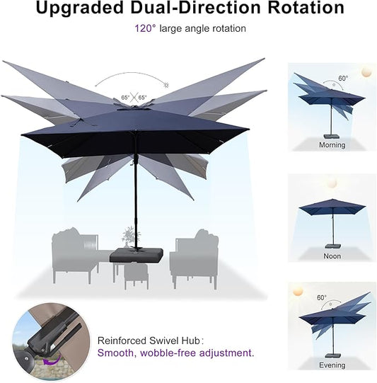 PURPLE LEAF 10' X 10' Swivel Outdoor Patio Aluminum Umbrella with Base Left-right Tilting Cantilever Offset Umbrella with UV Resistant Heavy Duty Fabric for Deck Pool Patio Backyard, Graphite Grey