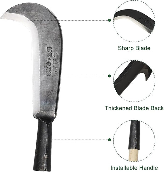 Sickle Garden Tool,22" Steel Machete Heavy Duty for Cutting Trees,Machete for Yard Work with Wooden Handle