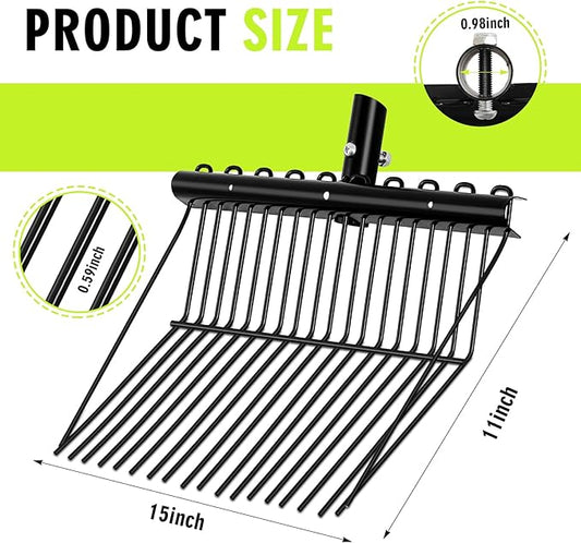 Tandefio 1 Pack Pitchfork Replacement Head Metal Horse Manure Rake Gardening Pitch Fork with Angled Tines for Horse Stall Poop Picking up(Black)
