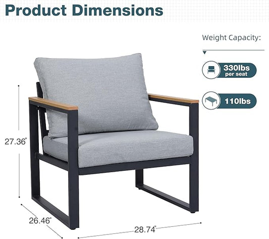 Outdoor Chairs Set of 2, Outdoor Furniture Set, Outdoor Conversation Chair Sets for Balcony Backyard Park Garden, Light Grey