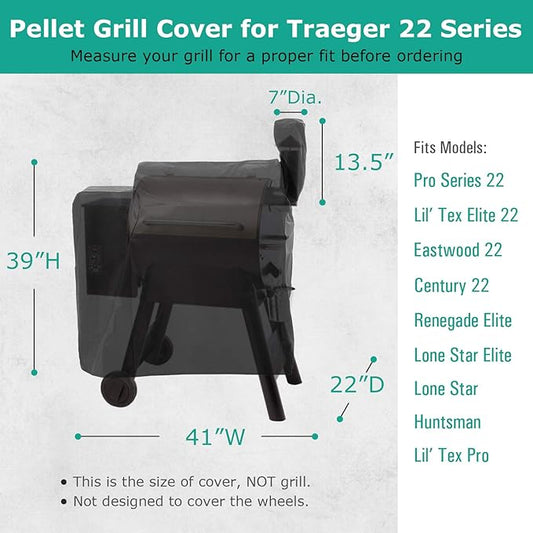 SunPatio Outdoor Heavy Duty Waterproof Wood Pellet Grill and Smoker Cover, UV Resistant Full Length BBQ Cover Compatible with Traeger 22 Series, Lil' Tex Grill and More, All Weather Protection