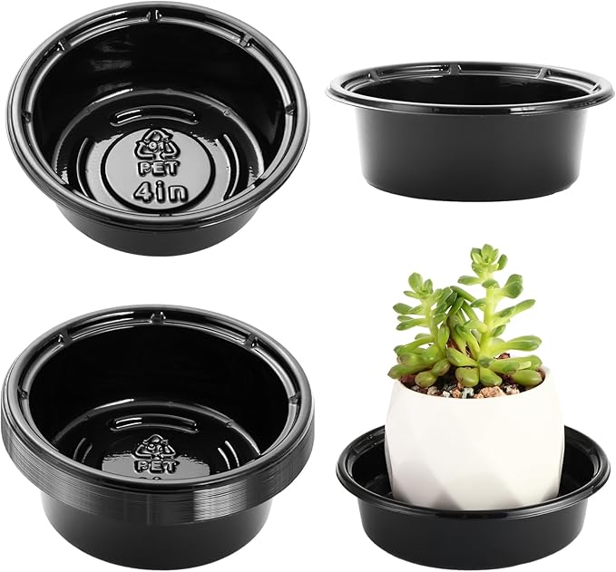Plant Saucer 50 Pack Plant Trays for Pots 4 Inch Plastic Plant Saucers for Outdoors and Indoors Drip Trays for Potted Plants Flower Pot Plates to Catch Water Plant Drainage Dishes No Holes, Black