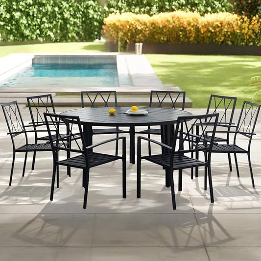 Outdoor Dining Chairs Set of 8, Aluminum Frame Stackable Patio Dining Chairs with Armrest, Wrought Iron Patio Bistro Chairs for Lawn, Backyard, Garden, Porch