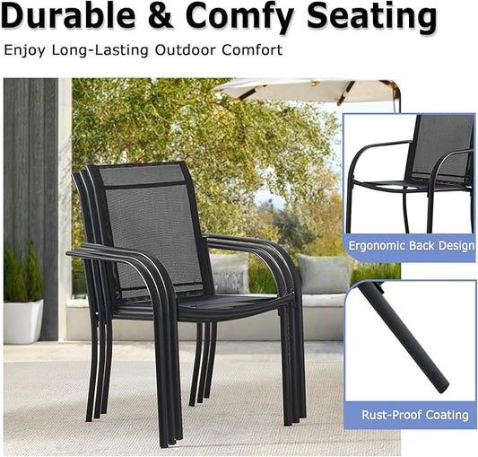 Patio Chairs Set of 2, Outdoor Dining Chairs with Breathable Textilene Fabric, Stackable Patio Chairs for Lawn, Garden, Backyard, Poolside, Black