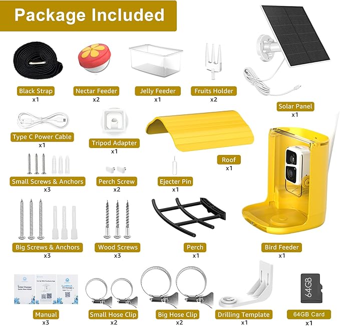 birdsnap® PAV- Smart Bird Feeder with Camera Solar Powered, 64GB Card & 2K HD Record Video Bird Camera Live with 5 DIY Add-ons, AI Identify Auto Capture, Ideal Gift for Birds Lover