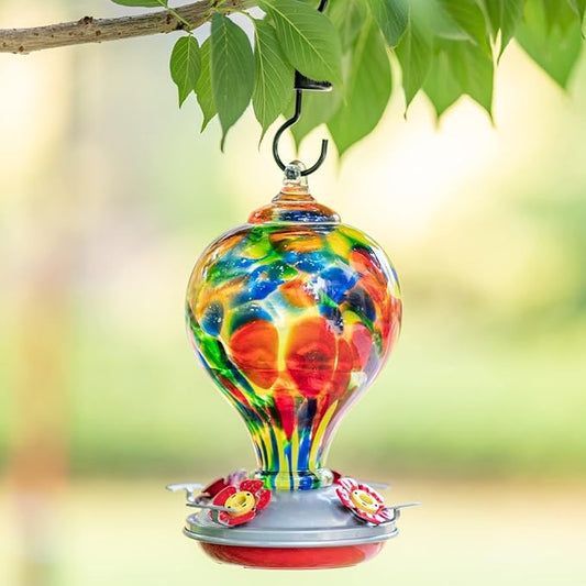 Muse Garden Hummingbird Feeders for Outdoors Hanging, Blown Glass Hummingbird Feeder Gifts for Mom, Garden Backyard Decor for Outside, Unique Gifts Idea for Women, 32OZ, Rhapsody