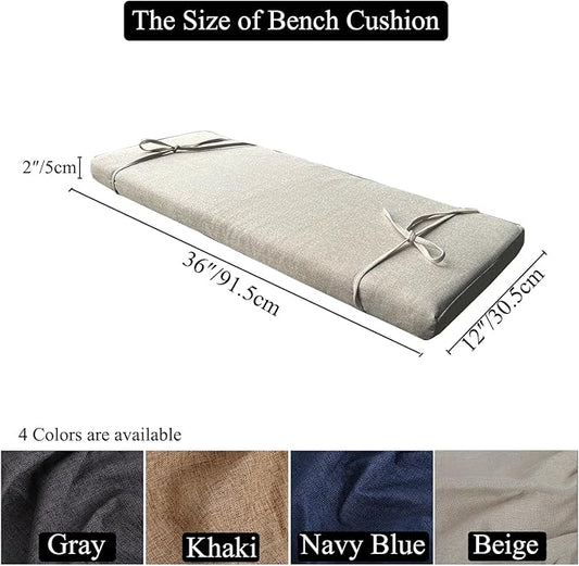 36 x 12 Inches Piano Bench Cushions for Indoor Furniture with Ties Non Slip Kitchen Dining Room Bench seat Cushion for Show Storage, Window, Settee, Ottoman pad, Beige