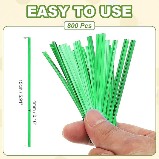 PATIKIL Bag Twist Ties 6 Inch, 800 Pcs Metallic Bread Ties for Treat Plastic Bags Gift Wrapping Candy Coffee Bag Plant Party Cake Favor, Green