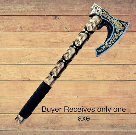 AX-7004 Custom Gift Forged Carbon Steel Viking Axe with Rose Wood Shaft, Viking Bearded Camping Axe