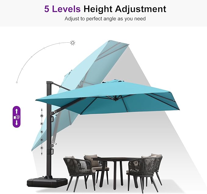 PURPLE LEAF 9' X 12' Rectangle Patio Umbrella Large Cantilever Outdoor Aluminum Offset Umbrella with 360-degree Rotation for Garden Deck Backyard Pool, Turquiose Blue