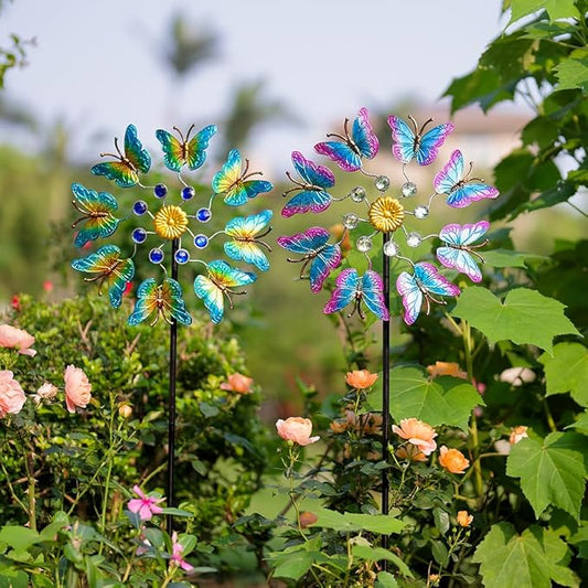 Viveta 2Pack Garden Wind Spinners,Outdoor Metal Butterfly Wind Sculpture, Windmill Wind Spinner for Outdoor Yard Patio Lawn & Garden,12.5''Dia