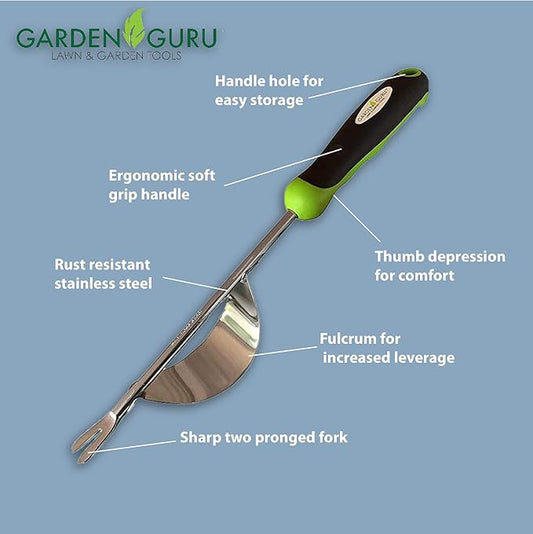 Garden Guru Dandelion Weeder Tool with Ergonomic Handle - Stainless Steel Weed Puller for Planting, Weeding, Flower and Vegetable Care in Lawn Garden Yard | Rust Resistant (Fulcrum 4 Pack)