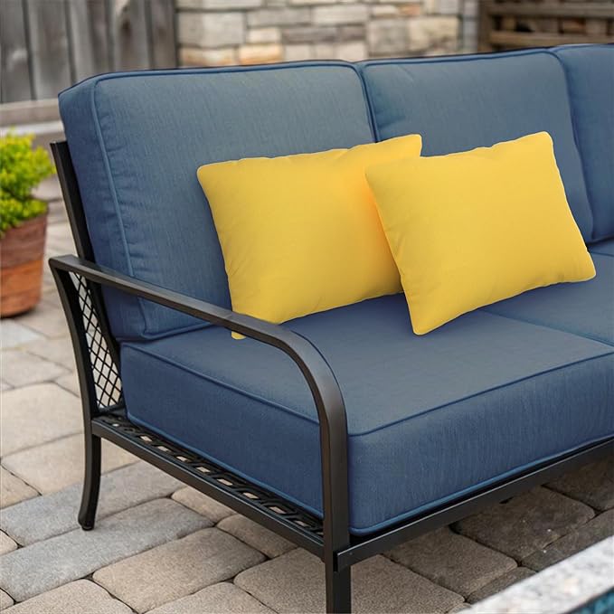 Covers & All Sunbrellla Outdoor Pillows for Patio Furniture, UV Fade Resistant & Waterproof Outdoor Sunbrella Lumbar Pillows, Set of 2 Inserts & Covers for Patios, Decks and Porches (Canvas Sunflower)