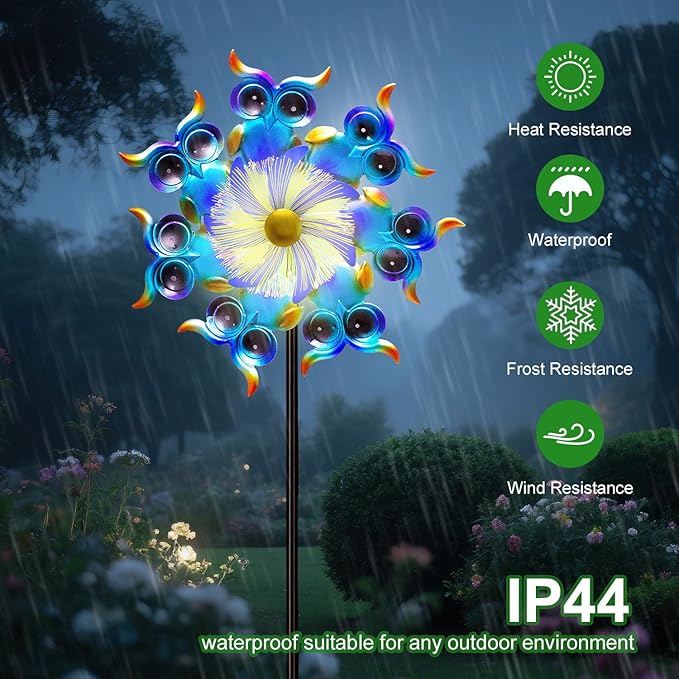 Solar Owls Wind Spinners for Yard and Garden,51 Inch Solar Windmill Seven Color LED Light Whirligig Kinetic Spinner to Scare Birds Decor for Lawn, Patio,Owl Gift Metal Wind Outdoor Sculpture