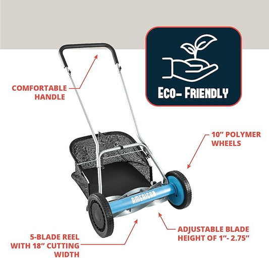 American Lawn Mower Company 20-Inch 5-Blade Walk Behind Reel Mower with Grass Catcher
