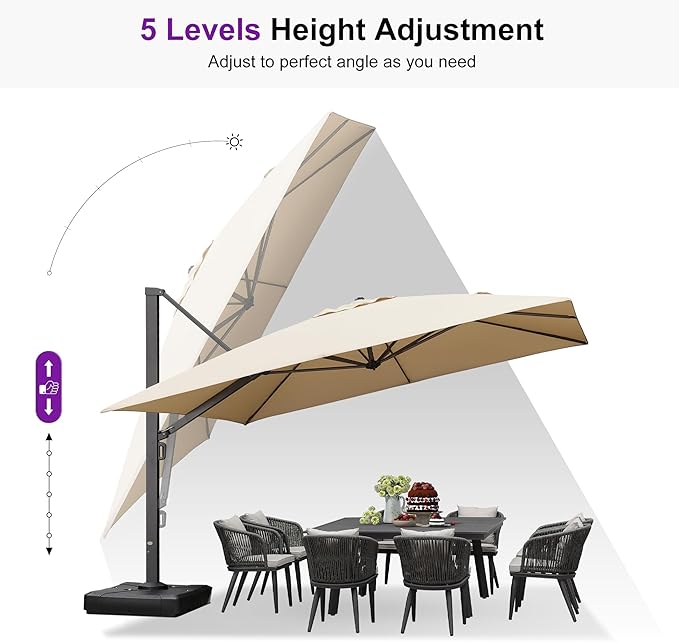 PURPLE LEAF 12 FT Square Patio Umbrella Large Outdoor Aluminum Offset Umbrella with 360-degree Rotation Cantilever Umbrella for Garden Deck Backyard Pool, Beige