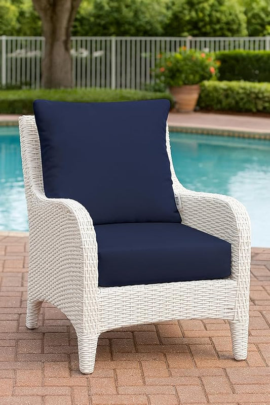RSH DECOR Deep Seating Cushion with Pillow Back | 25” x 25.5” x 5" Seat | Water and Fade-Resistant Spun Fabric | Made in USA | Outdoor Chair Cushion Set for Patio Furniture (Navy Blue)