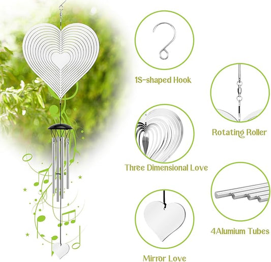Wind Chimes with Heart Wind Spinner, Outdoor Garden Decor Wind Spinner for Women, Mom, Retirement, Teacher, Parents Birthday, Memorial, Garden Porch Patio Home Decor