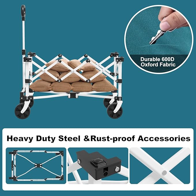 Wagons Carts Foldable, Grocery Cart on Wheels, Collapsible Wagon, Shopping Cart for Groceries, Foldable Wagon with Wheels, Heavy Duty-Blue
