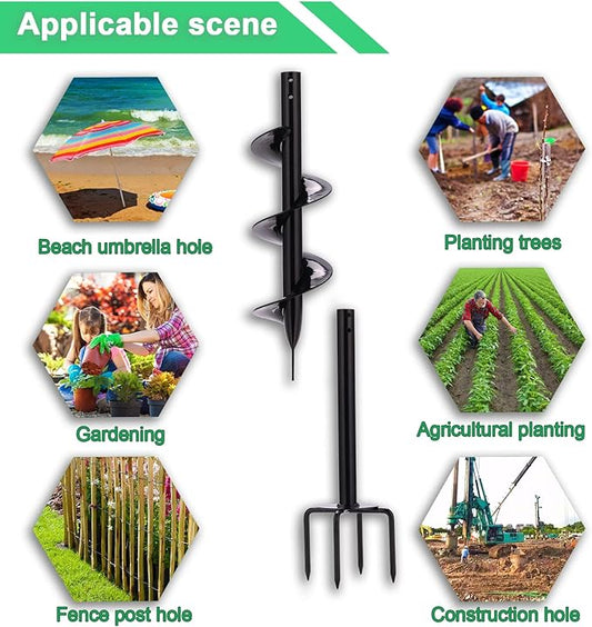 2 in 1 Hand Drill Auger Post Hole Digger – 44.5 inch Manual Garden Spiral Drill Planter for Bulb, Flower, Seedlings, Bedding Plants, Fence Post Auger for Trees, Mailbox, Deep Cultivating.