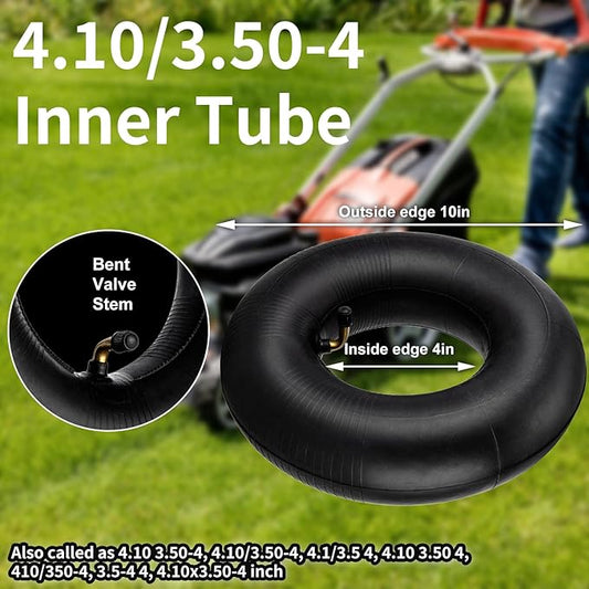 4.10/3.50-4" Inner Tubes, 2 Pack Heavy Duty 4.10 3.50-4/410/350-4 Replacement Tire Inner Tube with Bent Valve Stem for Wheelbarrow, Lawn Mower, Hand Truck, 4" Cart, Tractor, Dolly, Trailer, etc