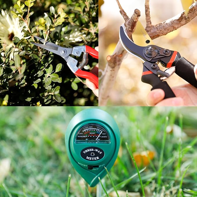 Bypass Pruning Shears Set with Garden Snips and Soil Moisture Meter β Premium Titanium Pruning Shears Heavy Duty, Micro-Tip Flower Shears β Professional Pruning Shears for Gardening