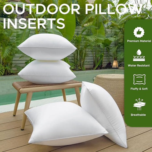 22 x 22 Outdoor Pillow Insert Pack of 2 Patio Furniture Pillows Cushion Waterproof Square Throw Pillow Inserts Decorative Couch Pillow Inserts White Sofa Sham Cushion Stuffer