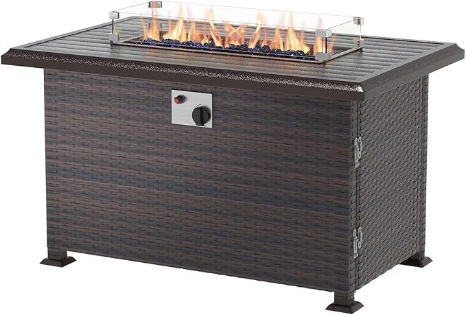 13 Pieces Outdoor Patio Furniture Set with Propane Fire Pit Table Outdoor Furniture Patio Sectional Sofa Conversation Sets w/ETL Approved 43" Gas Outdoor Fire Table & Coffee Table Brown