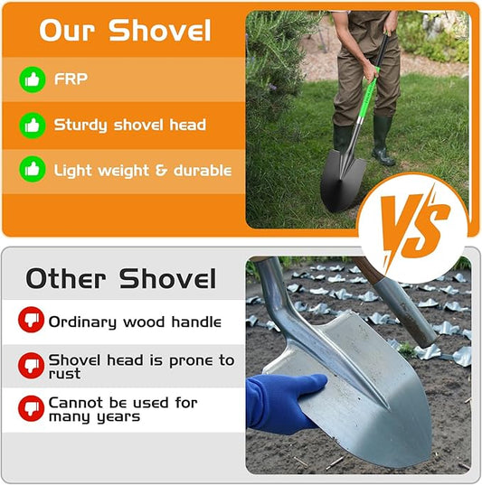 HIGHLIGHT Spade, Heavy Duty Gardening Shovel, Garden Shovel 56 inch for Digging, Round Shovel with D-Handle, for Garden,Beach, Snow, Fiberglass Handel, Green