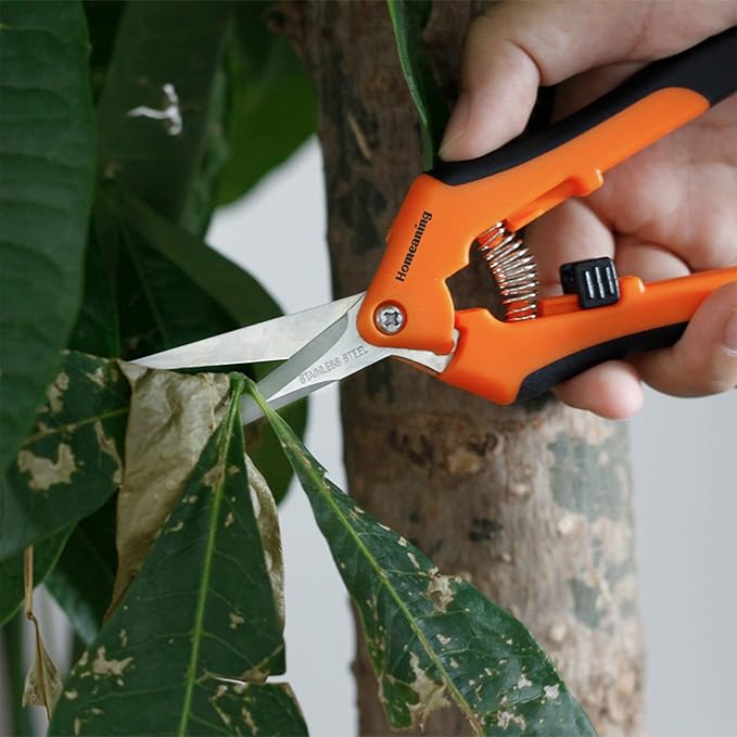 1 Pack Garden Pruning Shears with Straight Blades Trimming Scissors, Gardening Hand Pruning Snips Titanium Coated Precision Bonsai Pruning Shears, Convenient Flower Cutters (Orange)