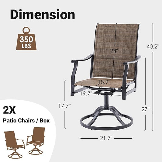 Soohow Patio Dining Chairs Set of 2, Swivel Outdoor Patio Chair with Paded Textilene Fabric, All Weather Outdoor Seats Ergonomic Comfort, Perfect Seats for Backyard, Balcony, and Garden