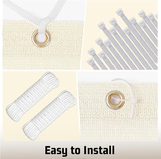 SUNNY GUARD Shade Cloth Custom Size 14x16 FT Sun Shade Screen Fabric Shade Cover Tarp with Grommets for Pergola Backyard Garden, Butter Cream(We Customized)